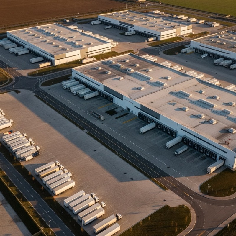 Aerial view of logistics distribution centre - Supply Chain Traceability