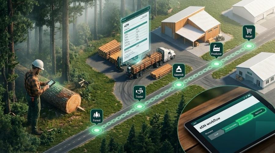 Connected supply chain from forest to retail, with identity data shared at every stage