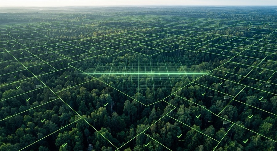 Aerial view of a sustainable forest representing EUDR deforestation-free supply chain compliance
